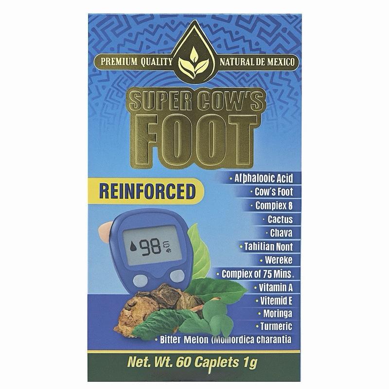Super Cow's Foot Reinforced Herbal Supplement – 60 Caplets (1g Each) with Cow's Foot, Moringa, Noni, Bitter Melon & Turmeric