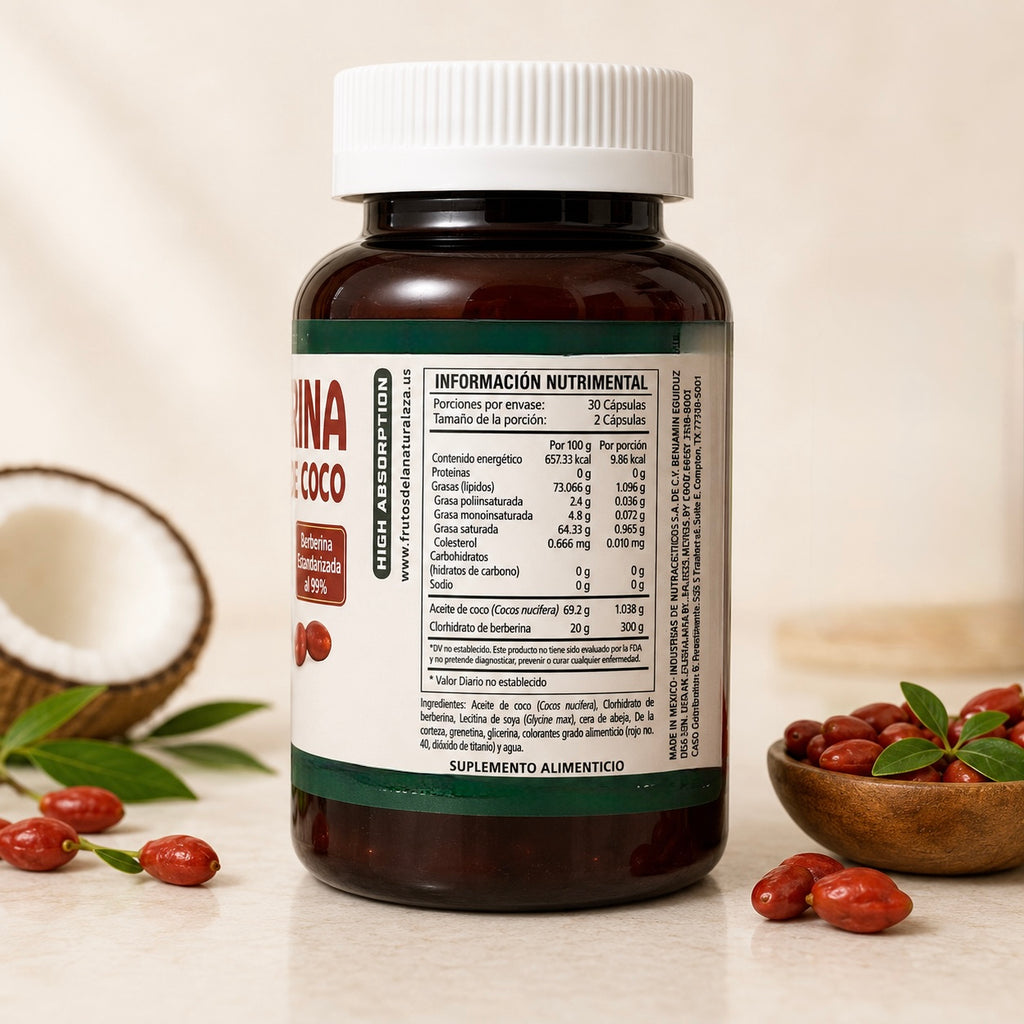 Berberine with Coconut Oil, 99% Standardized Berberine Dietary Supplement, 60 Softgels, 500 mg Each