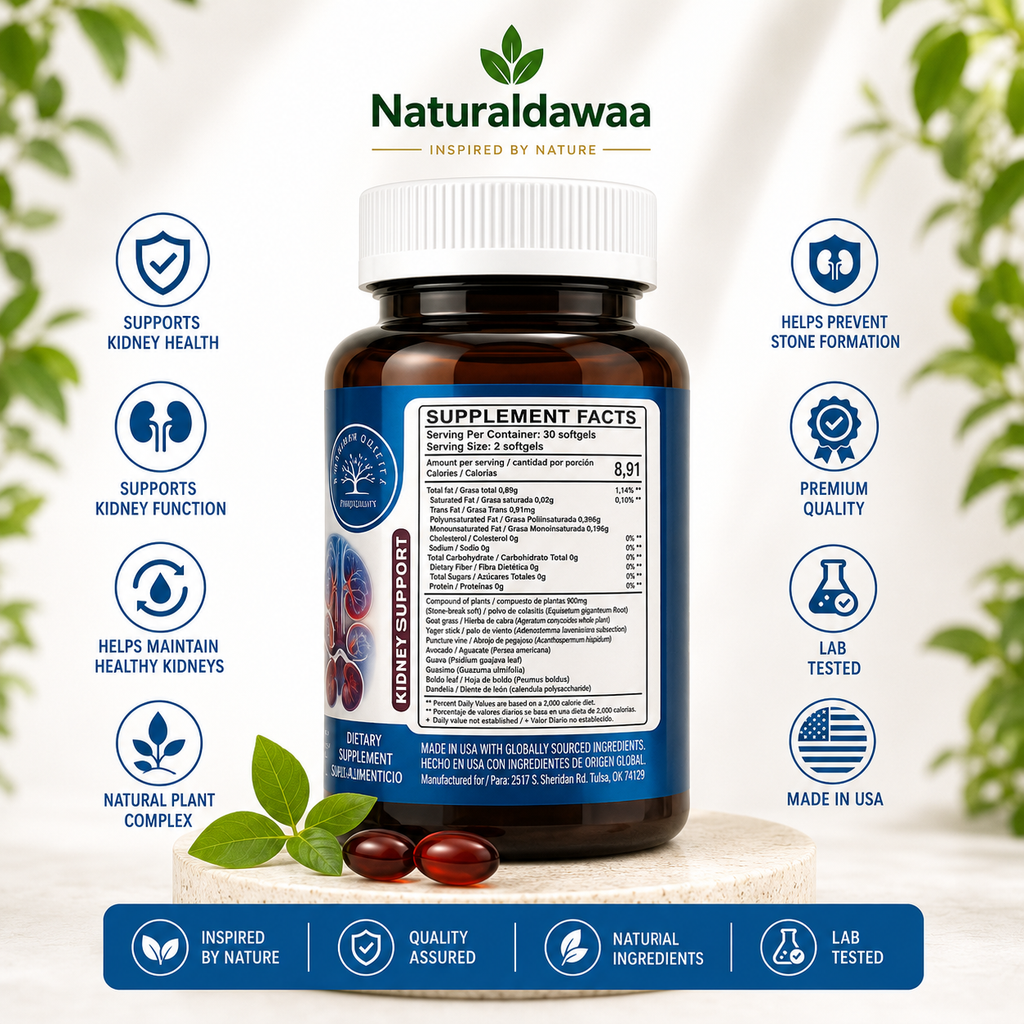 Riñones Saludables Herbal Dietary Supplement, Plant-Based Daily Wellness Formula, 60 Softgels, 500 mg Each