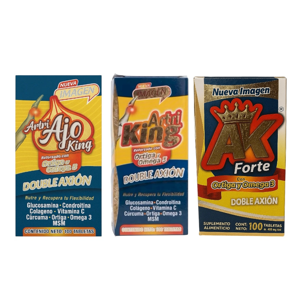 Artri Ajo KING Reforzado Joint Support Dietary Supplement – Glucosamine, Omega-3, Nettle, Turmeric, Collagen & Vitamin C – 100 Tablets