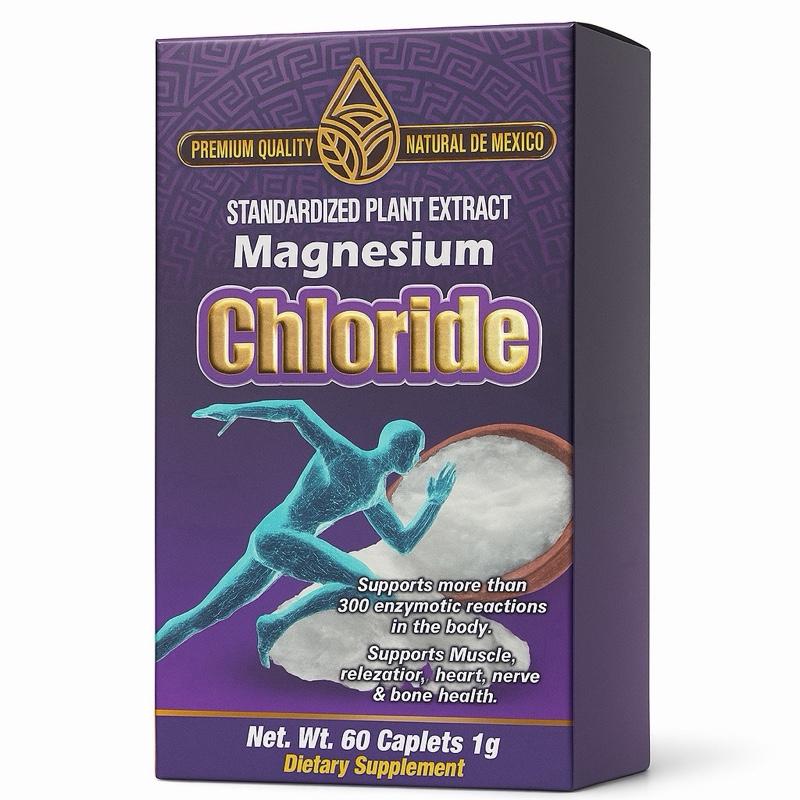 Magnesium Chloride Premium Natural Supplement – Standardized Plant Extract, 60 Caplets (1g Each) by Natural De Mexico