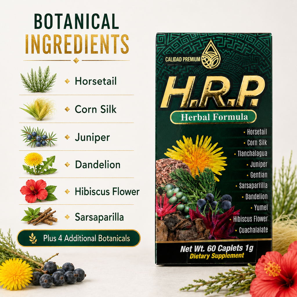H.R.P. Herbal Formula Dietary Supplement – 60 Caplets, 1 g – Premium Mexican Herbal Blend with Horsetail, Corn Silk, Juniper, Dandelion & Hibiscus