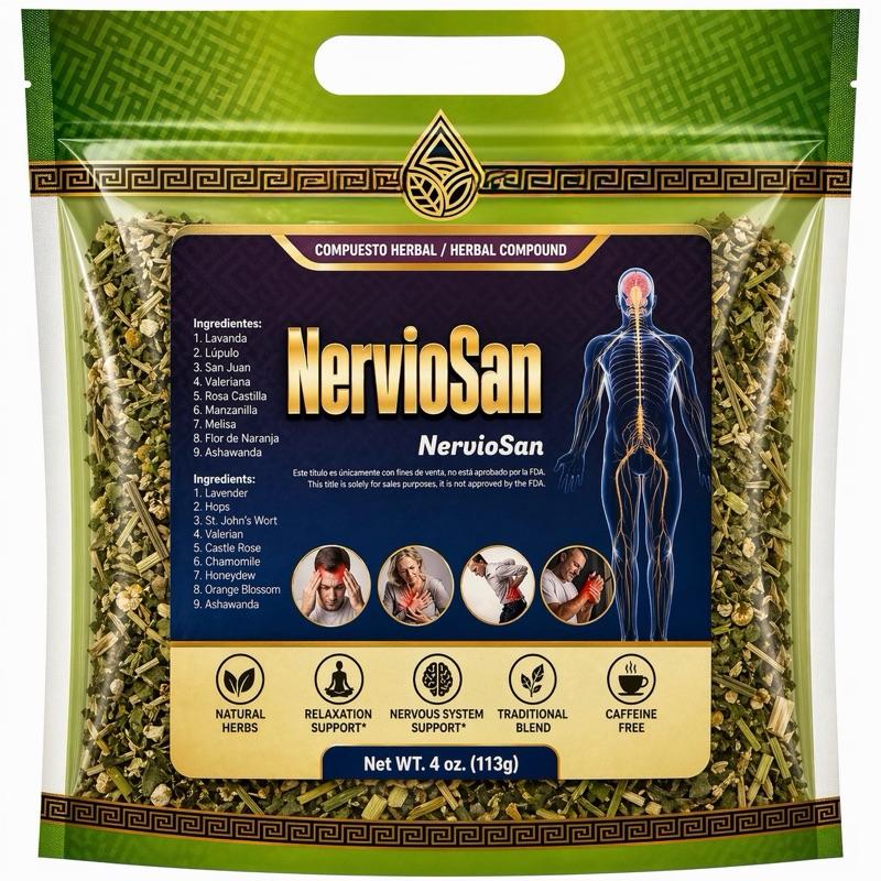 NervioSan Herbal Tea Blend for Relaxation & Daily Wellness – Premium Caffeine-Free Loose Leaf Botanical Tea with Traditional Herbs, 4 oz (113g)