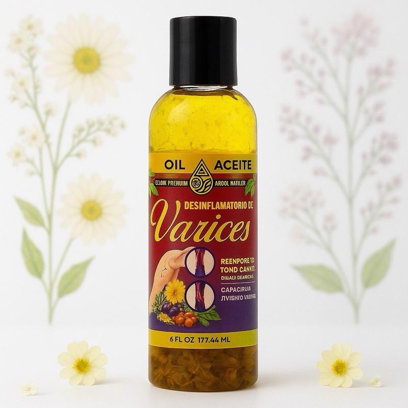 Herbal Aceite Desinflamatorio de Varices 6 fl oz (177ml) – Arnica Massage Oil with Aloe Vera, Eucalyptus & Menthol for Skin Hydration and Massage Care