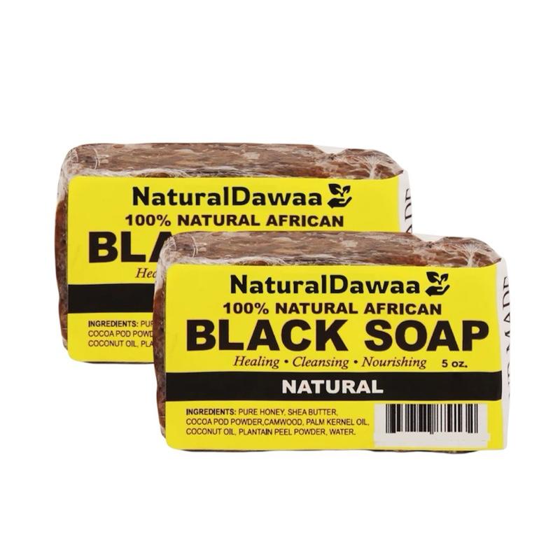 NaturalDawaa Premium Handmade African Black Soap with Shea Butter & Honey – 5 oz Bars (Pack of 2)