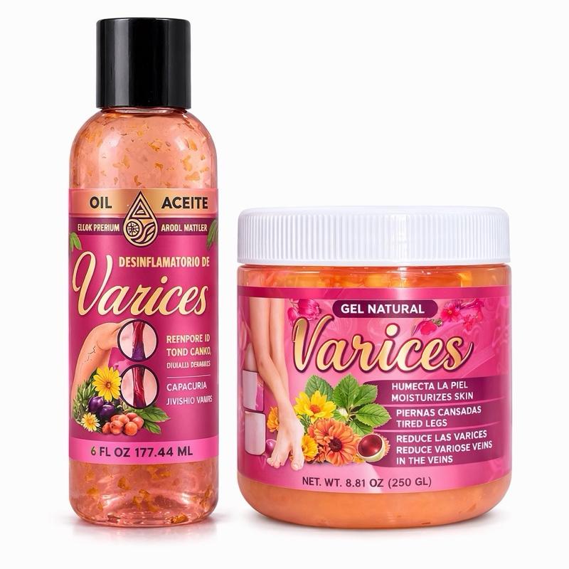 VIRAL Varices Gel & Massage Oil Combo Pack 250g – Cooling Botanical Body Care Set for Legs, Knees, Arms & Shoulders