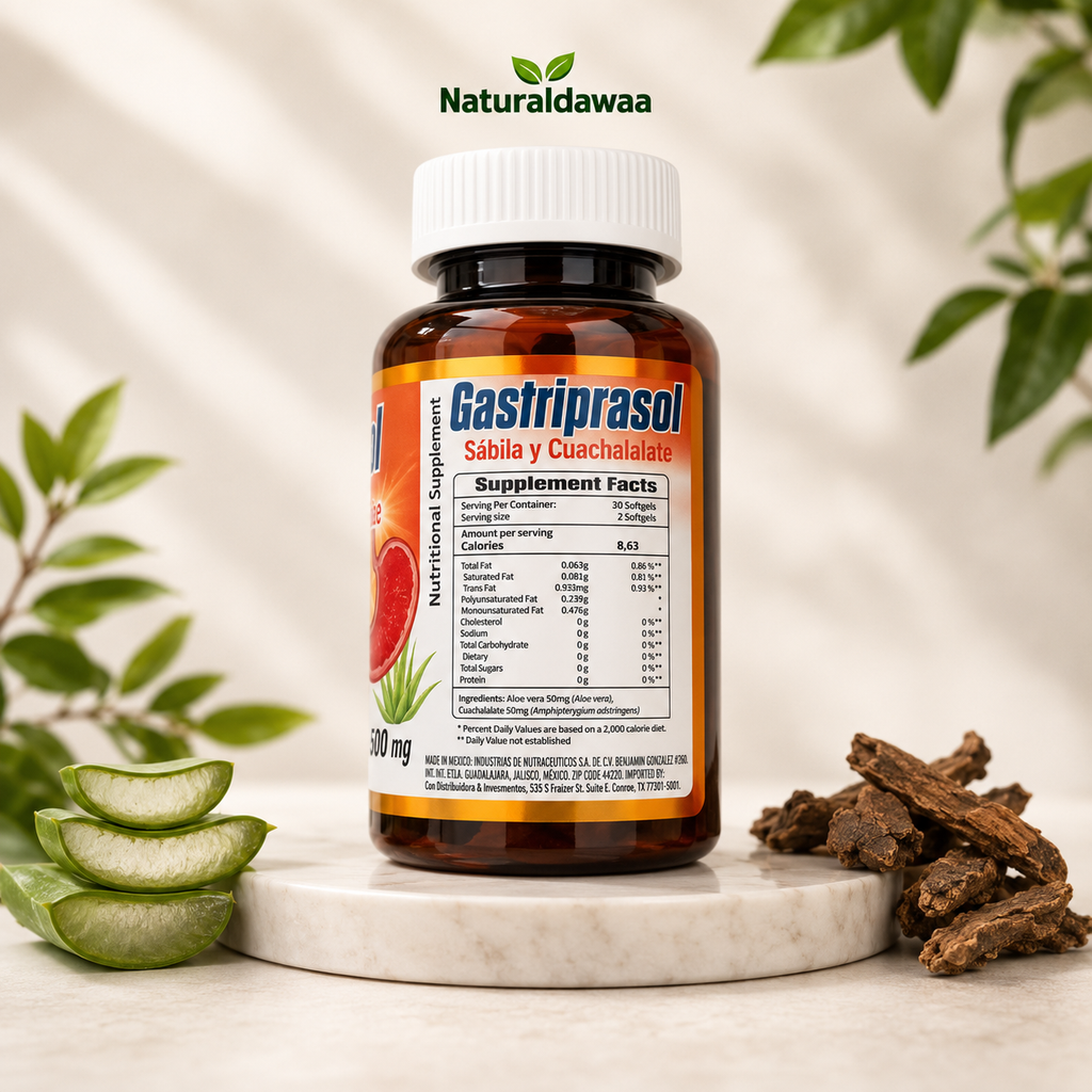 Gastropasol with Aloe Vera and Cuachalalate, Herbal Digestive Wellness Supplement, 60 Softgels, 500 mg Each