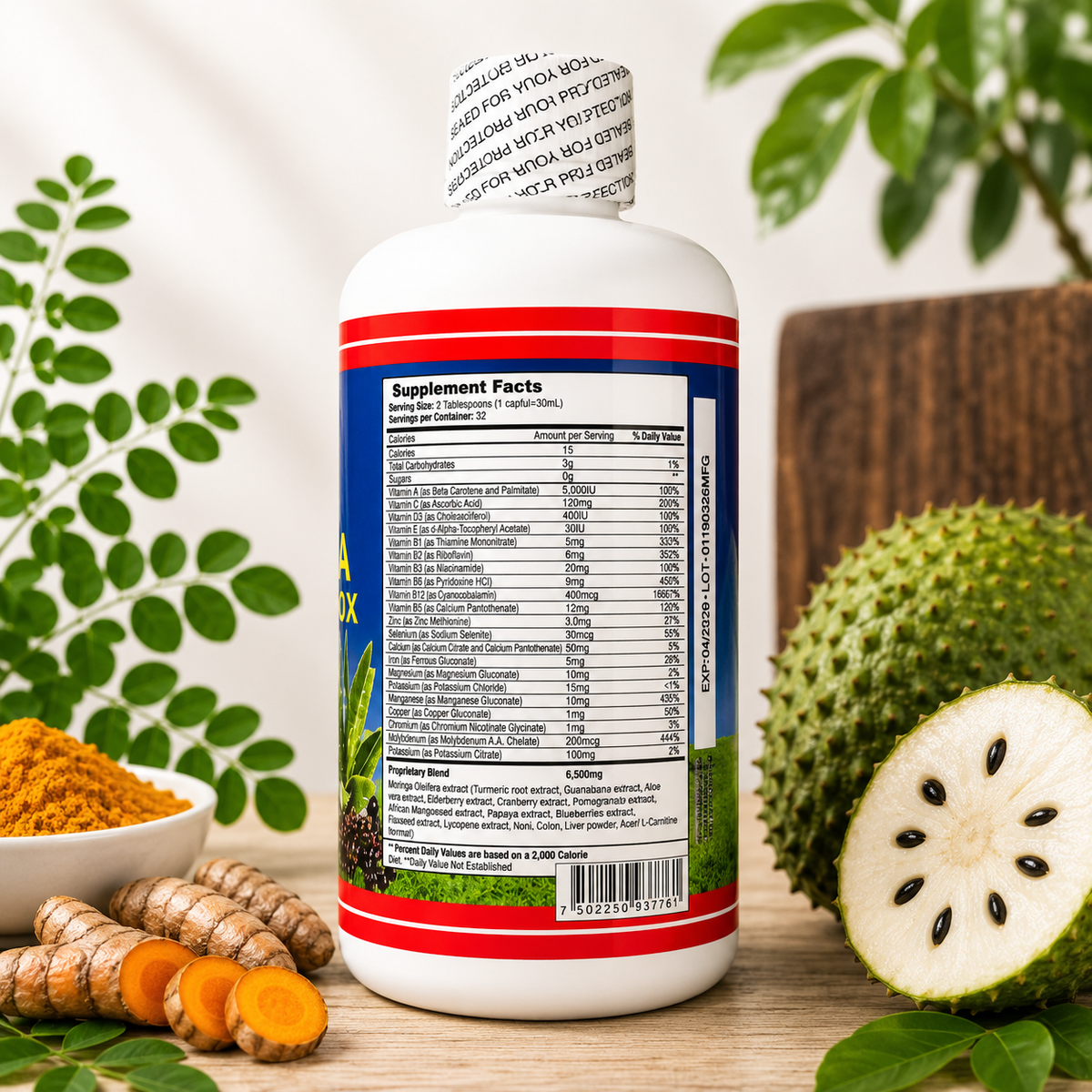 Moringa Turmeric Guanabana Herbal Liquid Supplement 32 fl oz (946 mL) | Botanical Tonic