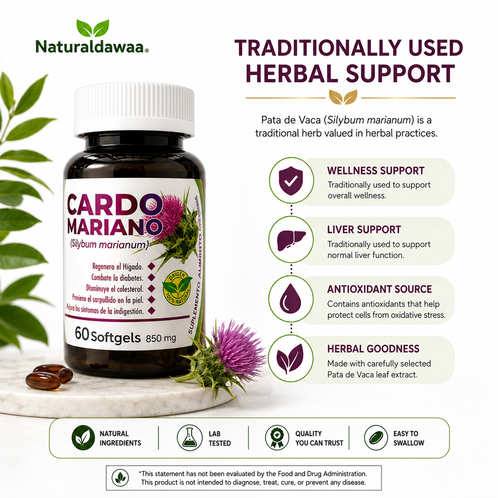 Cardo Mariano (Milk Thistle) Herbal Supplement – 60 Softgels, 850 mg