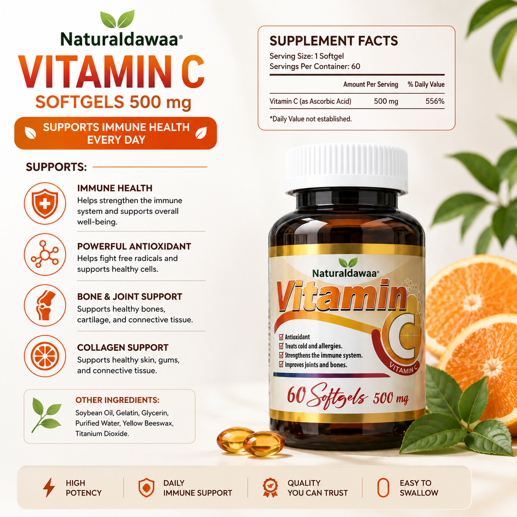 Vitamin C Dietary Supplement, Antioxidant and Immune Wellness Support, 60 Softgels, 500 mg Each