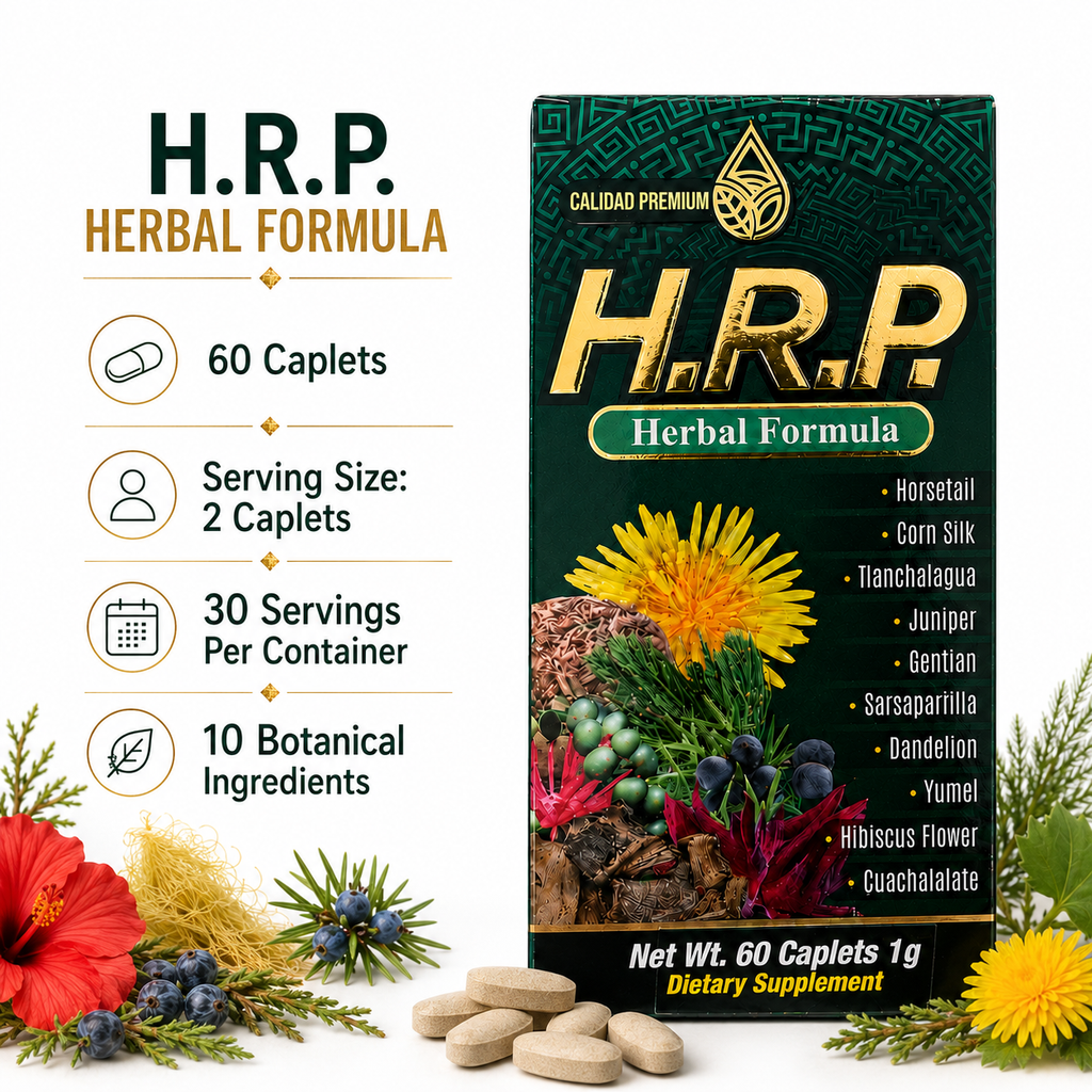 H.R.P. Herbal Formula Dietary Supplement – 60 Caplets, 1 g – Premium Mexican Herbal Blend with Horsetail, Corn Silk, Juniper, Dandelion & Hibiscus