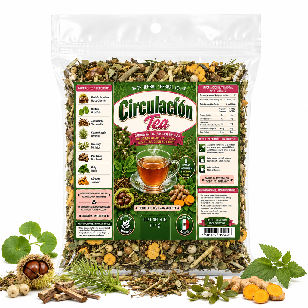 Circulación Tea Herbal Tea – Traditional 8-Herb Loose-Leaf Blend with Horse Chestnut, Gotu Kola, Sarsaparilla, Horsetail, Nettle & Turmeric, 4 oz
