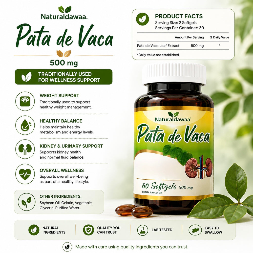 Pata de Vaca Herbal Dietary Supplement, Traditional Plant-Based Daily Wellness Formula, 60 Softgels, 500 mg Each