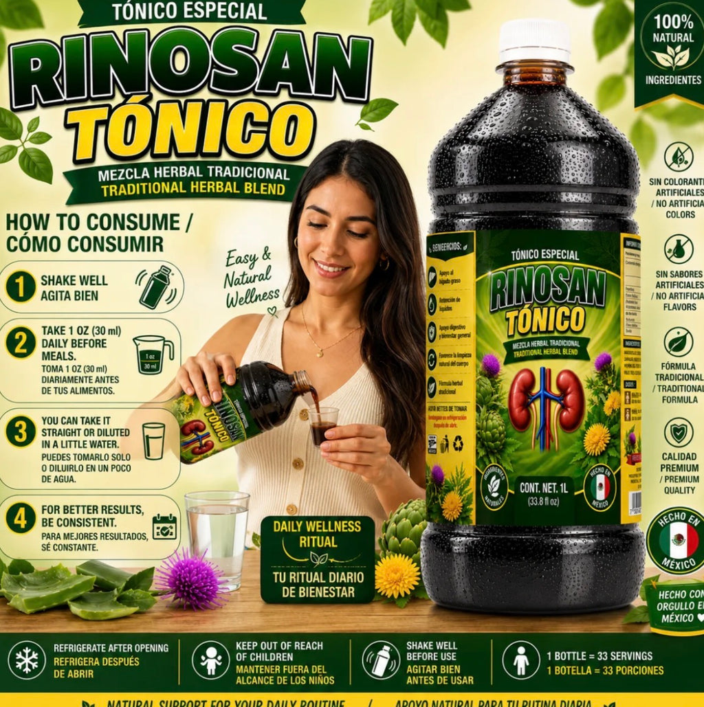 Rinosan Tónico Especial – Traditional Herbal Blend Made with Natural Botanical Ingredients, Made in Mexico, 1 Liter (33.8 fl oz)