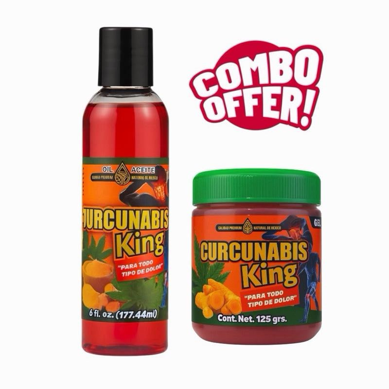 Curcunabis King Massage Gel & Massage Oil Combo Set – 125g Gel & 6oz Massage Oil – Turmeric & Hemp Extract – Body Massage Care Set