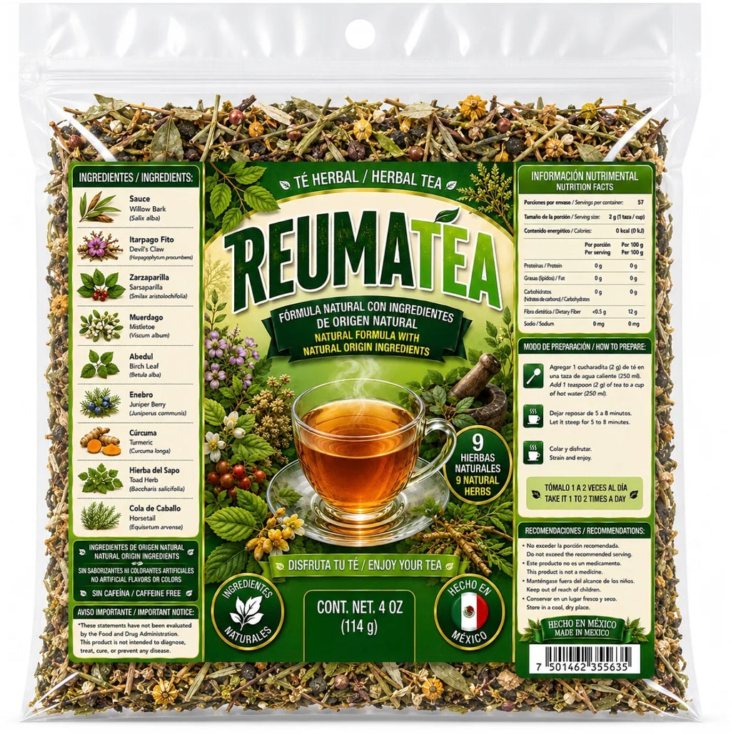 ReumaTea Herbal Tea – Caffeine-Free 9-Herb Loose-Leaf Blend with Willow Bark, Devil’s Claw, Sarsaparilla, Turmeric, Juniper Berry & Horsetail, 4 oz
