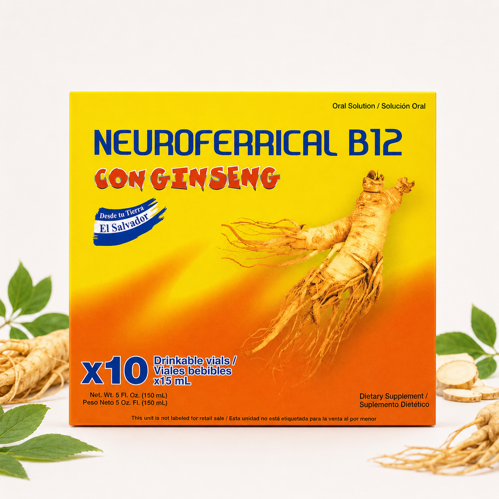Neuroferrical B12 con Ginseng Oral Dietary Supplement – 10 Drinkable Vials, 15 mL Each, 150 mL Total
