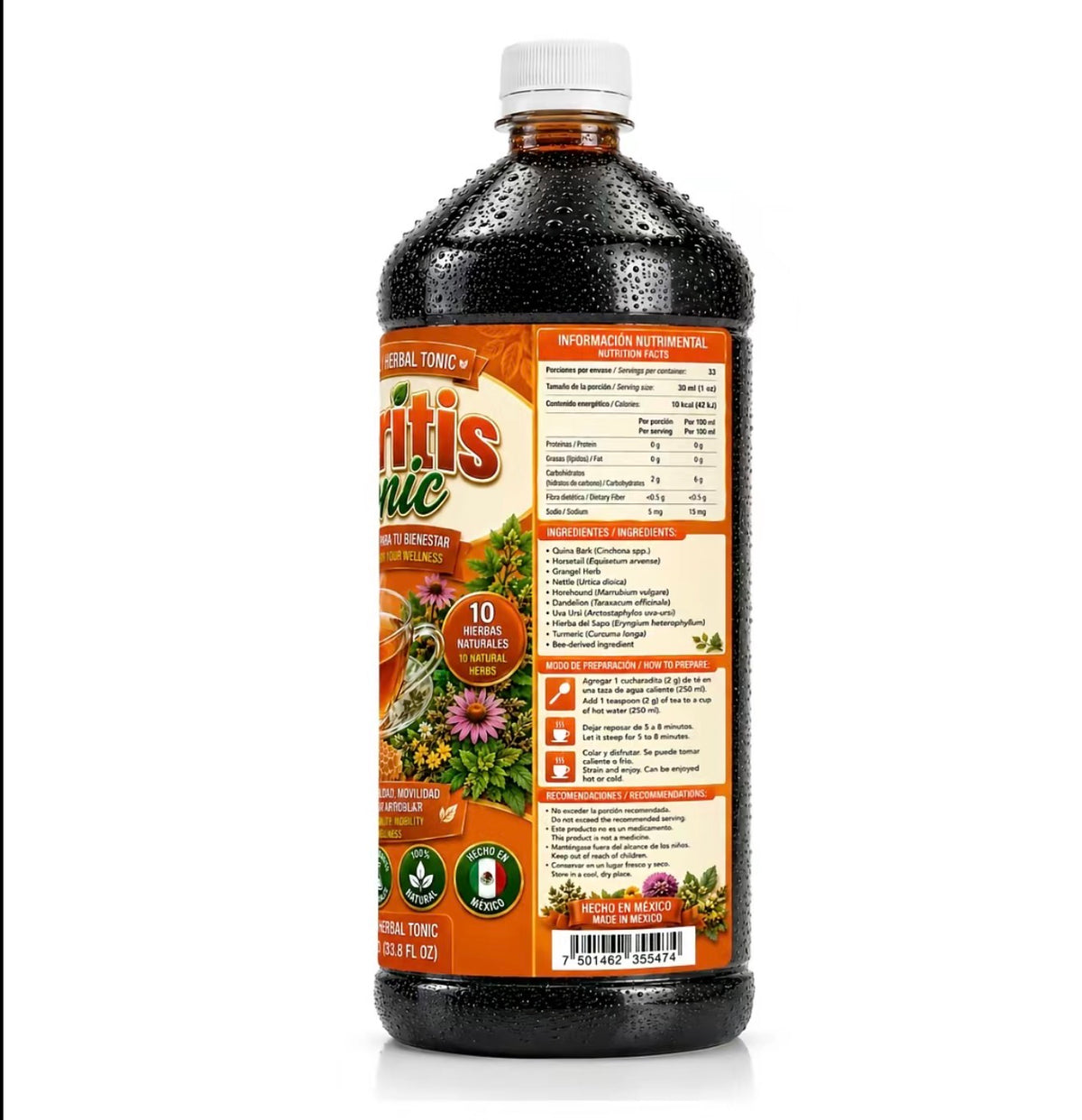 Artritis Tónico Herbal – Traditional Natural Wellness Formula with 10 Herbs, Made in Mexico, 1 Liter (33.8 fl oz)