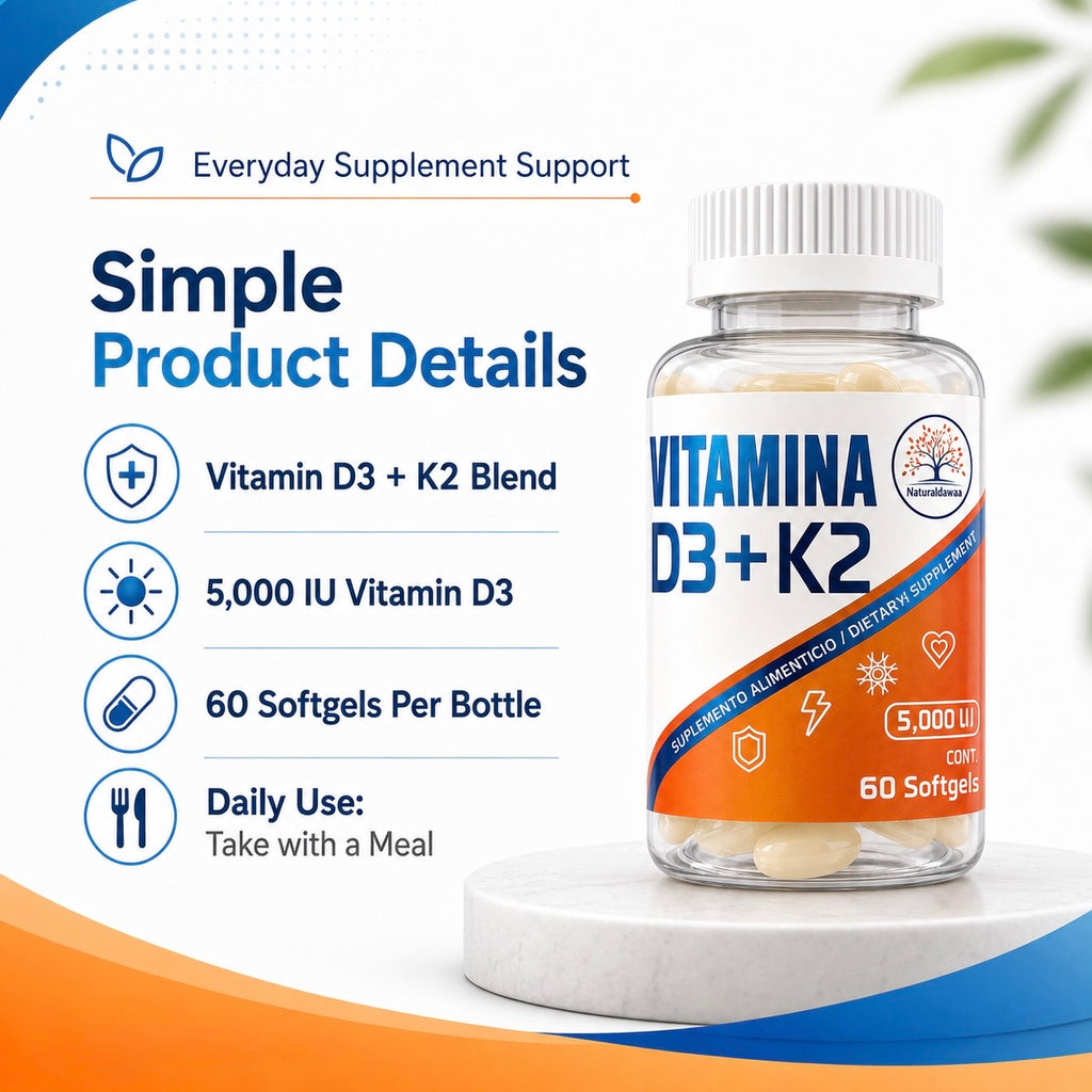 Vitamin D3 + K2 Dietary Supplement, 5,000 IU – 60 Easy-to-Take Softgels