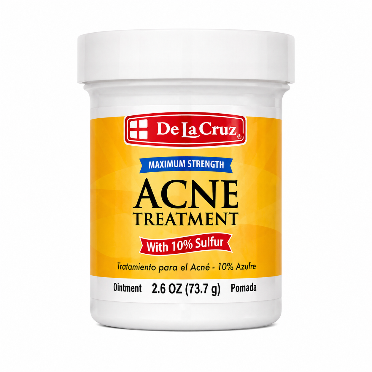 De La Cruz Maximum Strength Acne Treatment Ointment 10% Sulfur 2.6 oz | Oil-Free, Water-Washable Acne & Blackhead Treatment | External Use