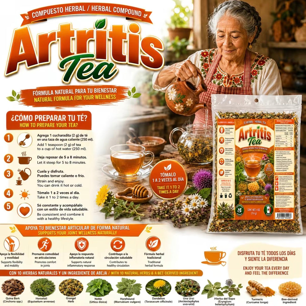 Artritis Herbal Tea – 10-Ingredient Loose-Leaf Blend with Quina Bark, Horsetail, Nettle, Horehound, Dandelion, Turmeric & Bee Ingredient, 4 oz