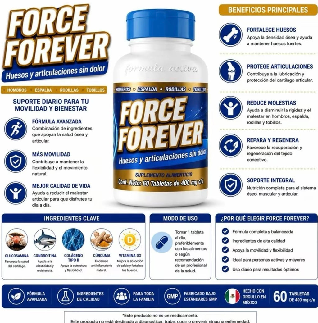 Force Forever Dietary Supplement – Daily Bone and Joint Wellness Formula, 60 Tablets, 400 mg Each