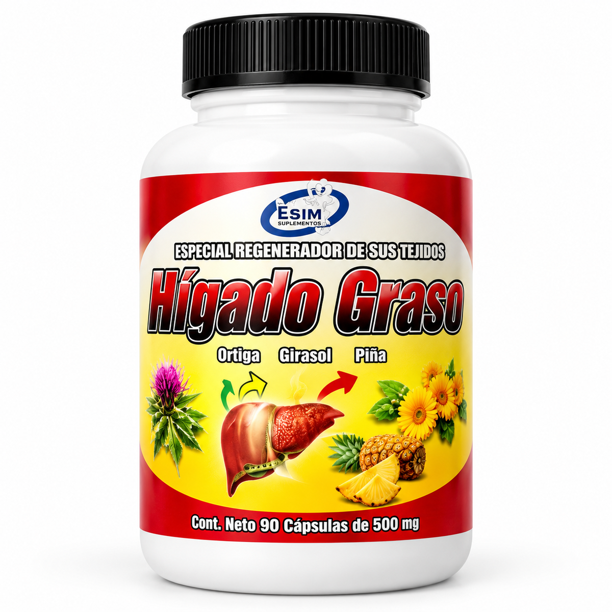 Higado Graso Herbal Dietary Supplement with Nettle, Sunflower and Pineapple, Botanical Wellness Blend, 90 Capsules, 500 mg Each