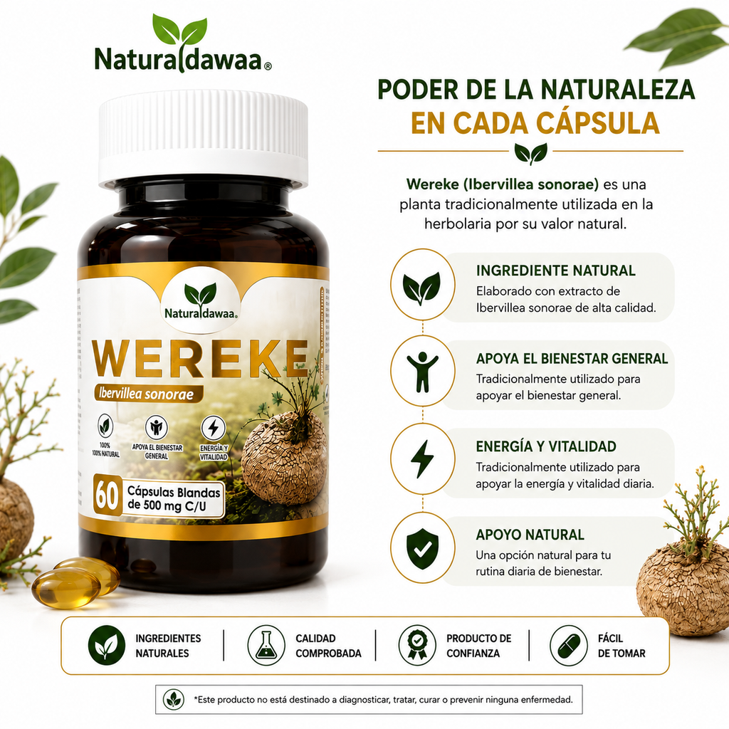 Wereke (Ibervillea sonorae) Herbal Dietary Supplement – 60 Softgels, 500 mg Each