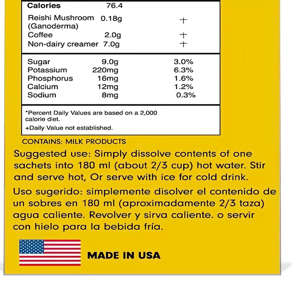 Eternal Gourmet Ganoderma Reishi 4-in-1 Instant Coffee Mix, Convenient Single-Serve Drink, 15 Sachets, 18.2 g Each, Net Wt. 273 g