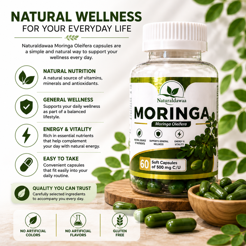 Moringa Oleifera Dietary Supplement, 60 Soft Capsules, 500 mg Each, Plant-Based Daily Wellness Support