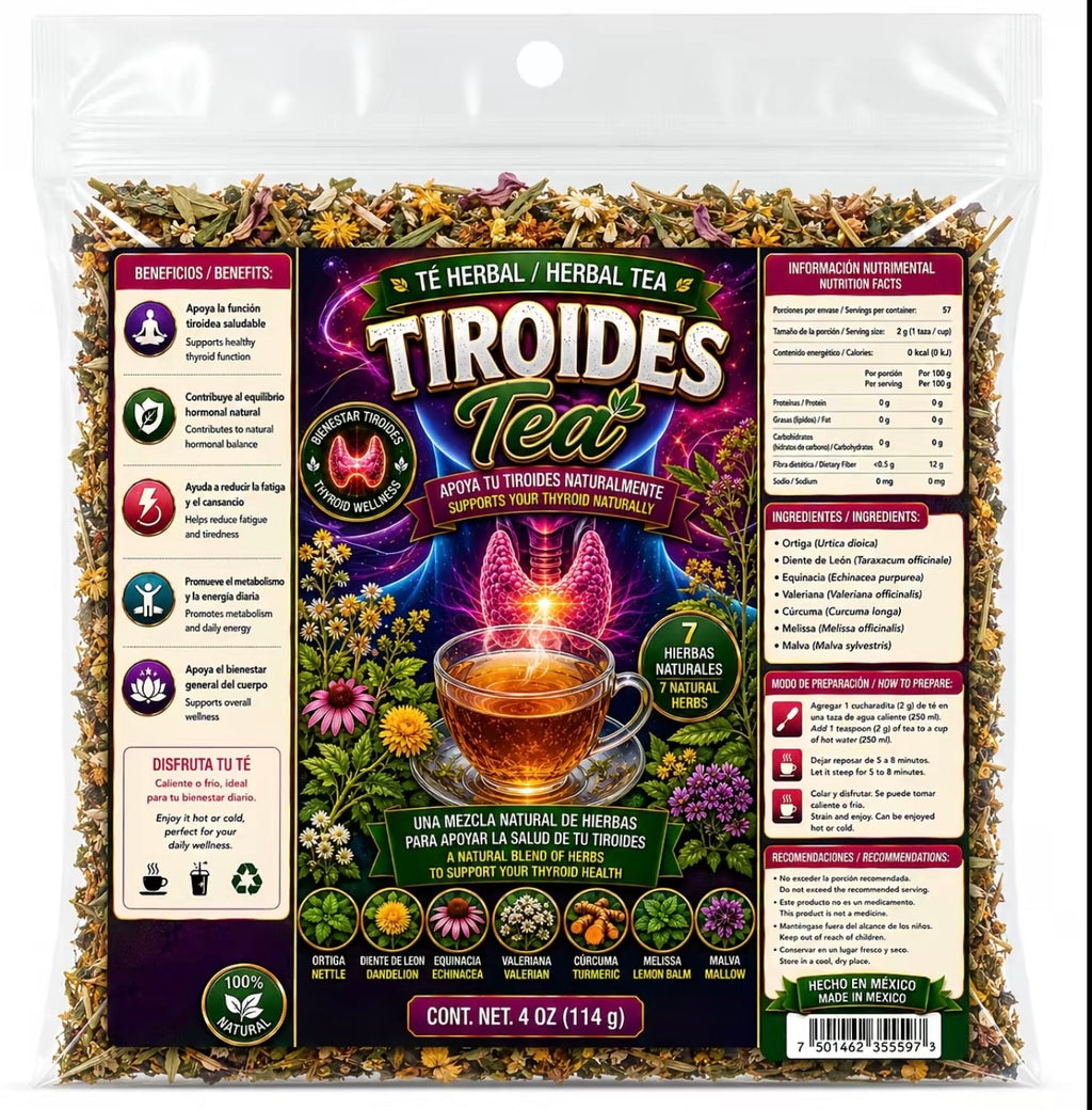 Tiroides Tea Herbal Tea – Traditional 7-Herb Loose-Leaf Blend with Nettle, Dandelion, Echinacea, Valerian, Turmeric, Lemon Balm & Mallow, 4 oz