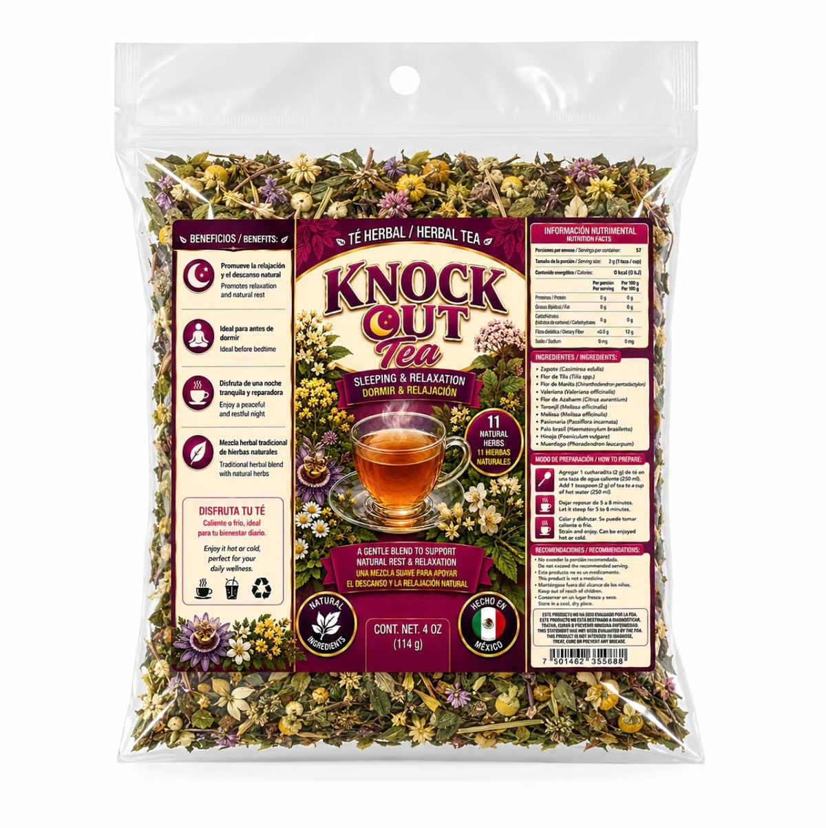 Knock Out Tea Nighttime Herbal Tea – Traditional 11-Herb Loose-Leaf Blend with Valerian, Passionflower, Linden, Orange Blossom & Lemon Balm, 4 oz
