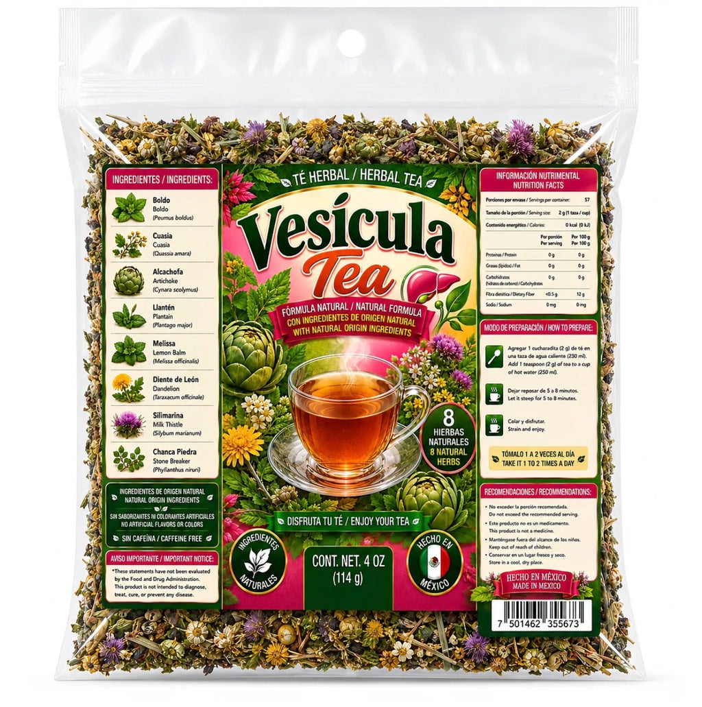 Vesicula Herbal Tea – Caffeine-Free 8-Herb Loose-Leaf Blend with Boldo, Quassia, Artichoke, Plantain, Dandelion, Milk Thistle & Chanca Piedra, 4 oz