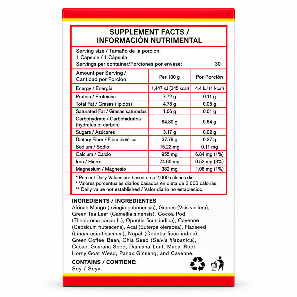Mango Africano Reinforced Master Magic (Net. Wt. 30 Capsules of 500mg) Dietary Supplement