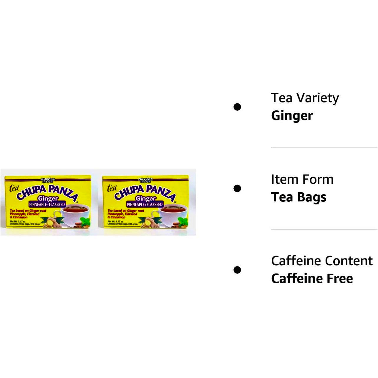 Tea CHUPA Panza, Tea Based ONGINGER Root, PINNEAPPLE, Flax & Cinnamon (30 Tea Bags/0.10 oz Each) Variation Pack Organic Natural for herbal beverage