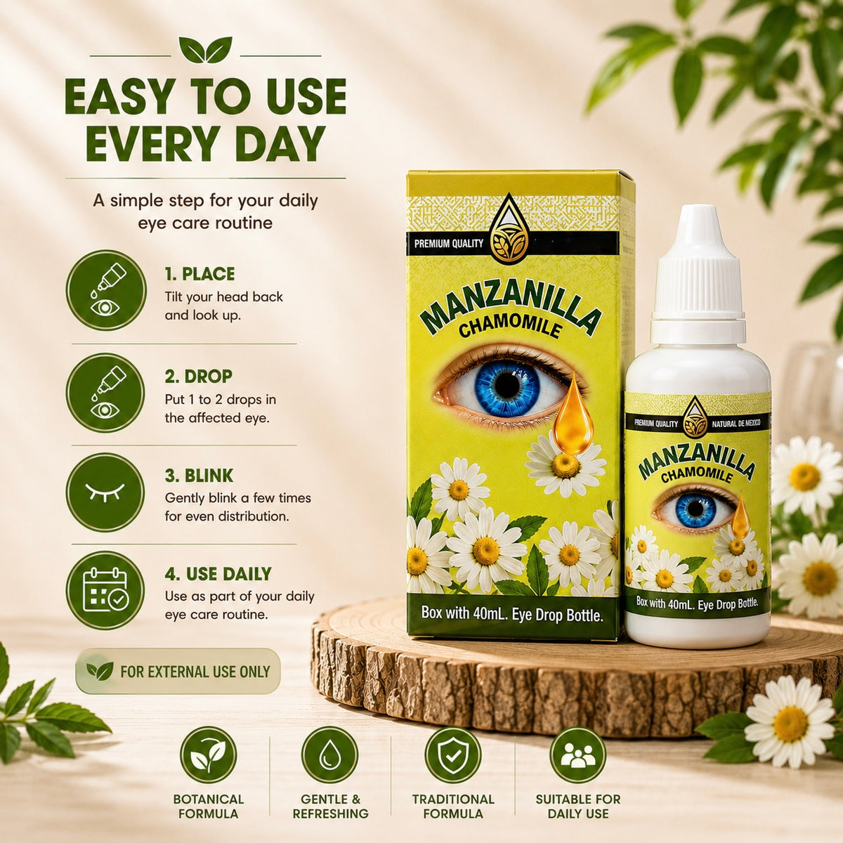 ￼ Manzanilla (Chamomile) Eye Drops, 40 mL Gentle Botanical Formula for Eye Care