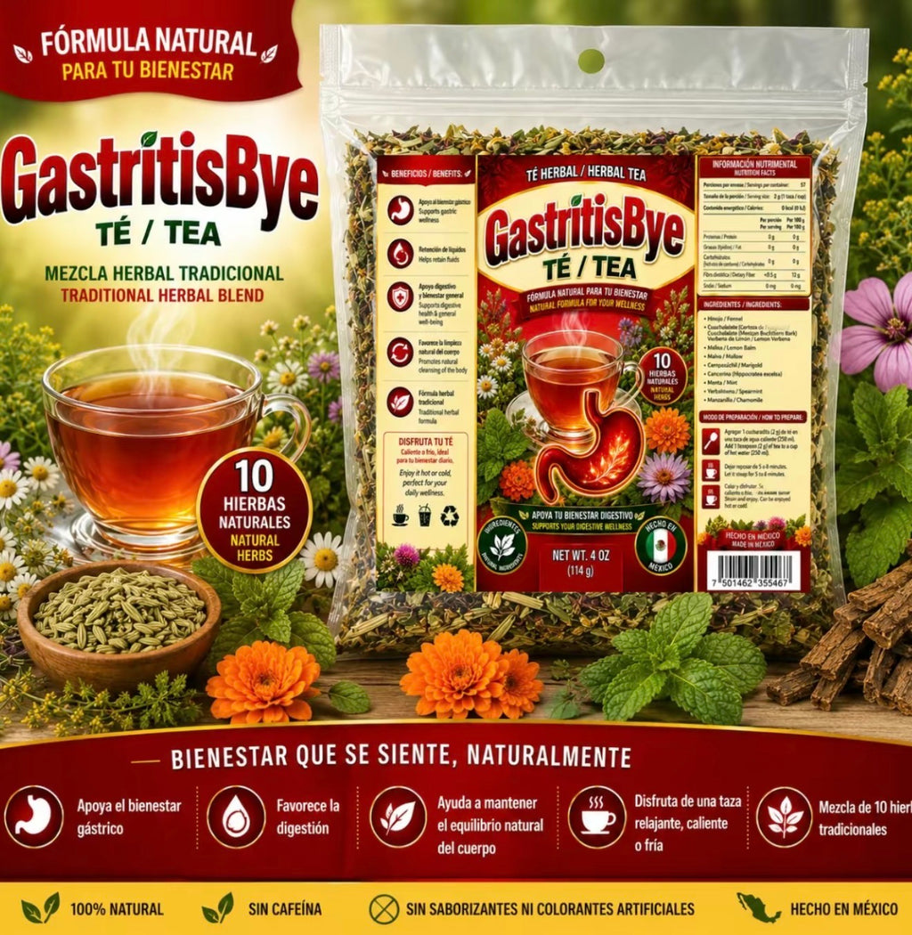 GastritisBye Herbal Tea – Traditional 10-Herb Loose-Leaf Blend with Fennel, Cuachalalate, Lemon Verbena, Mallow, Mint & Chamomile, 4 oz