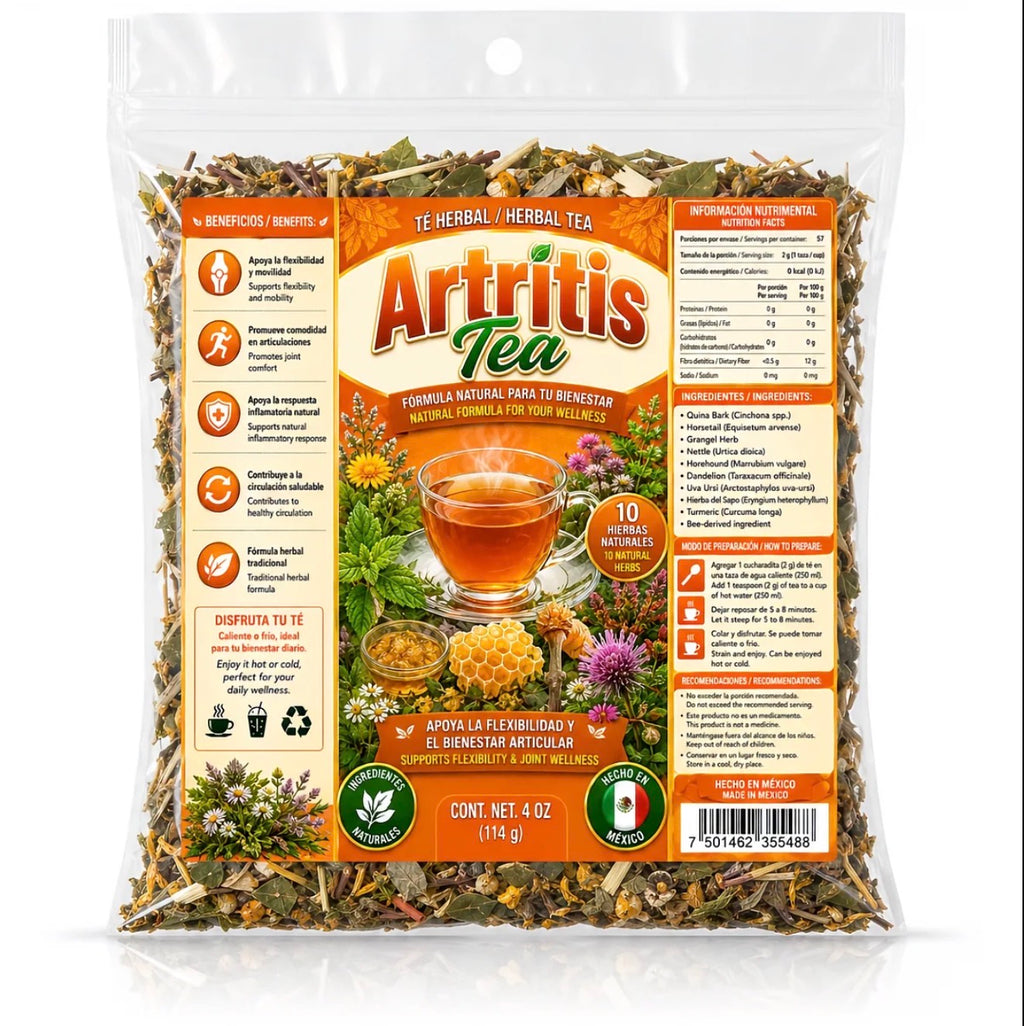 Artritis Herbal Tea – 10-Ingredient Loose-Leaf Blend with Quina Bark, Horsetail, Nettle, Horehound, Dandelion, Turmeric & Bee Ingredient, 4 oz