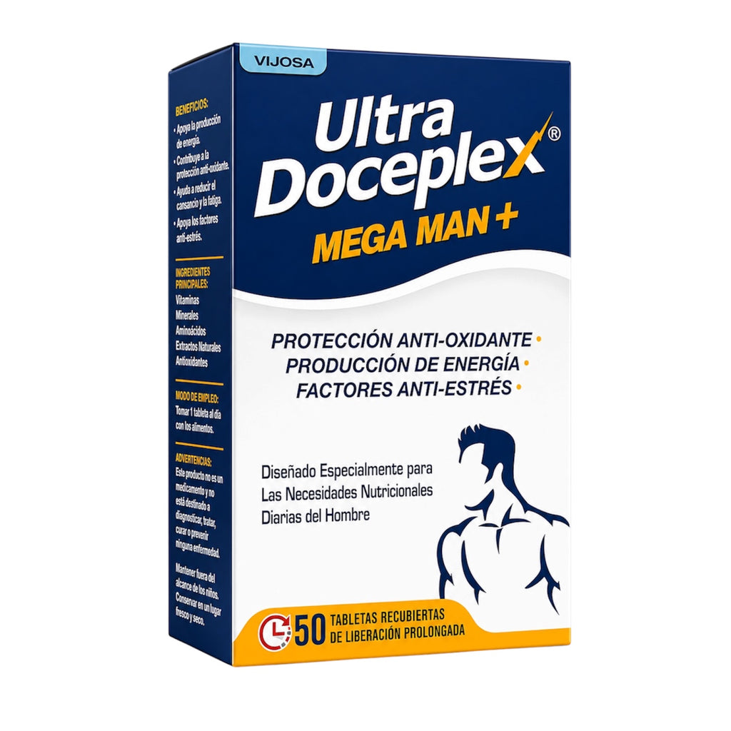Ultra Doceplex Mega Man+ Men's Multivitamin Extended-Release Tablets | Energy & Antioxidant Support | Gluten-Free | 50 Tablets