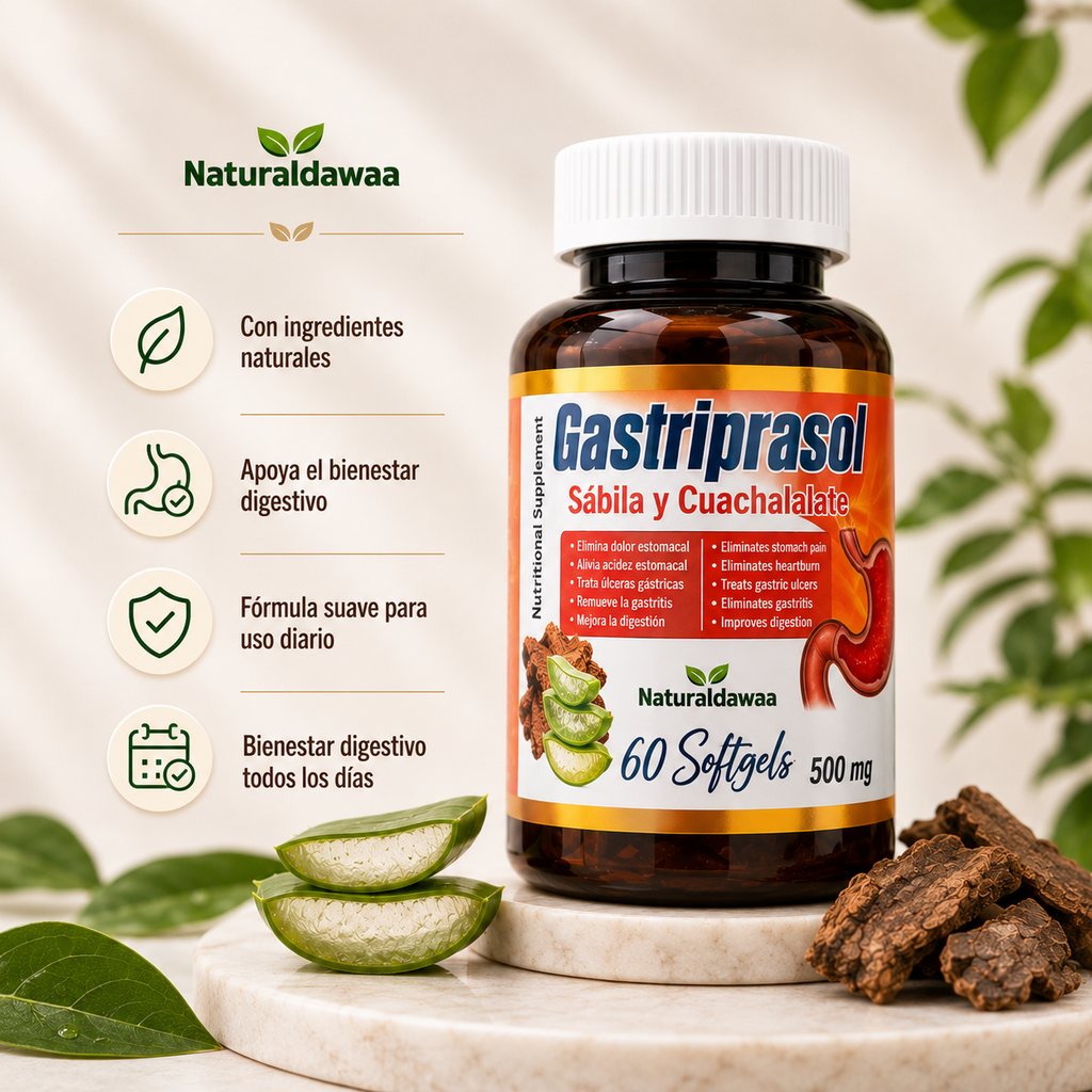 Gastropasol with Aloe Vera and Cuachalalate, Herbal Digestive Wellness Supplement, 60 Softgels, 500 mg Each