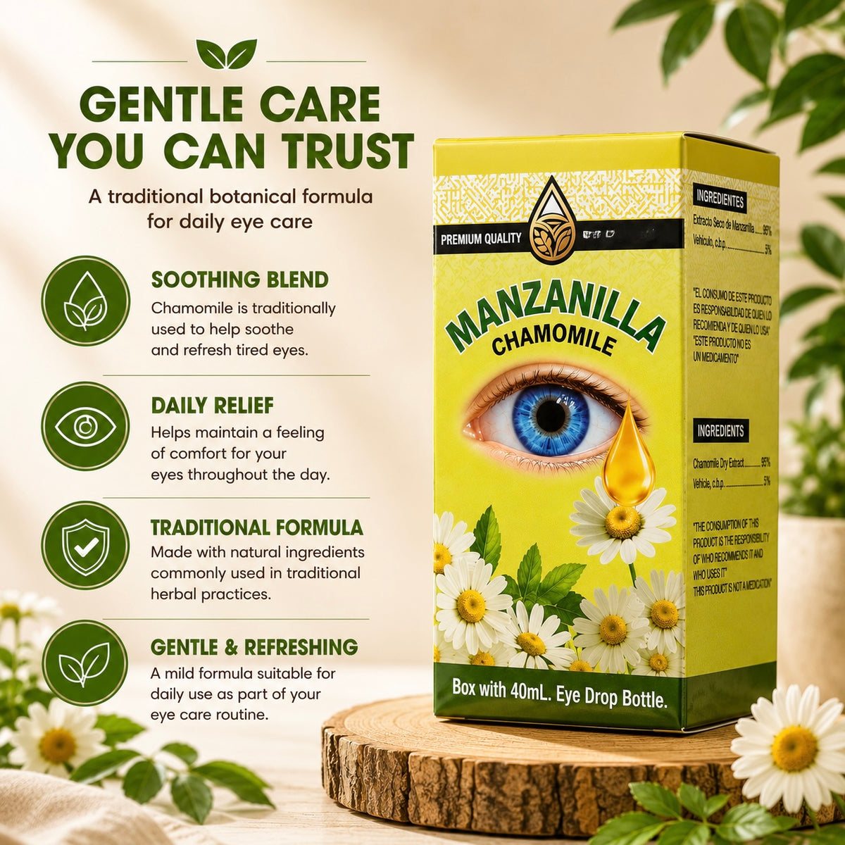 ￼ Manzanilla (Chamomile) Eye Drops, 40 mL Gentle Botanical Formula for Eye Care