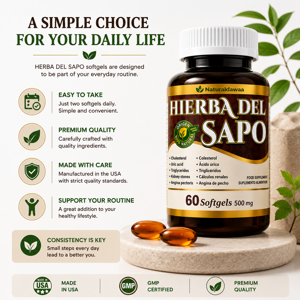 Hierba del Sapo Herbal Dietary Supplement, Traditional Plant-Based Daily Wellness Formula, 60 Softgels, 500 mg Each