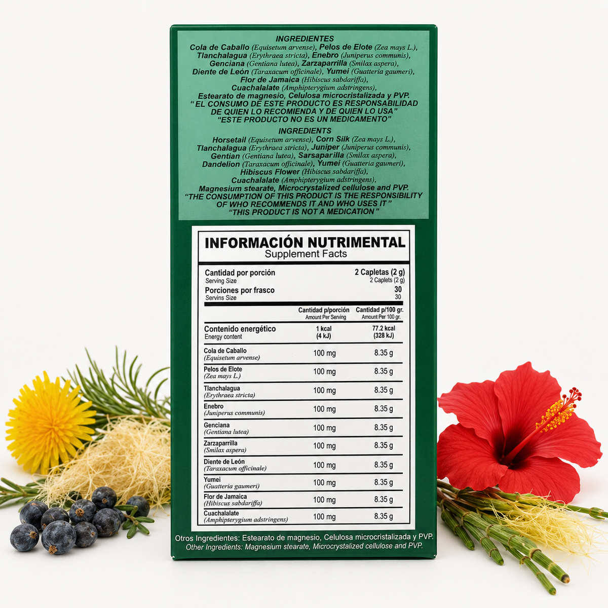 H.R.P. Herbal Formula Dietary Supplement – 60 Caplets, 1 g – Premium Mexican Herbal Blend with Horsetail, Corn Silk, Juniper, Dandelion & Hibiscus