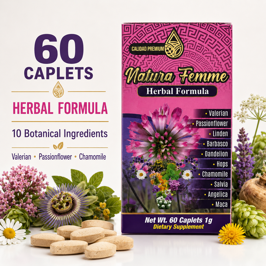 Natura Femme Herbal Formula Dietary Supplement – 60 Caplets, 1 g – 10-Botanical Blend with Valerian, Passionflower, Chamomile, Maca & Angelica