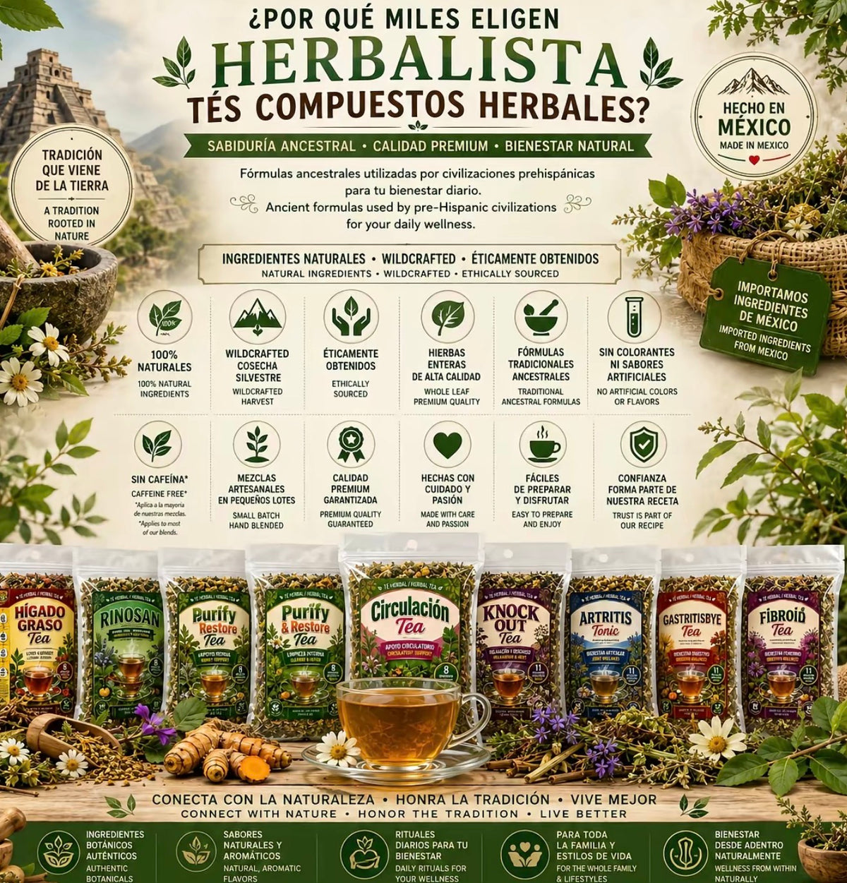 Vision Tea Herbal Tea – Traditional Blend with Chamomile, Basil, Eyebright & Cabbage Rose, Natural Loose-Leaf Herbal Infusion, 4 oz (114 g), Made in Mexico