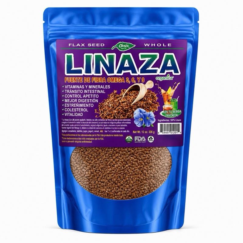 Linaza Whole Flax Seeds Premium Fiber Source with Omega 3 6 9 in Resealable Pouch