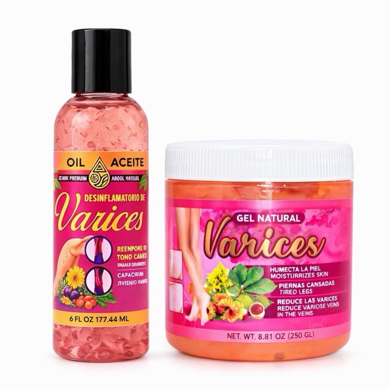 VIRAL Varices Gel & Massage Oil Combo Pack 250g – Cooling Botanical Body Care Set for Legs, Knees, Arms & Shoulders