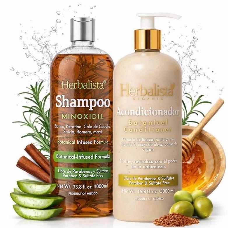 Herbalista Botanical Hair Care Bundle Minoxidil Shampoo and Conditioner Set with Rosemary Aloe Biotin Keratin